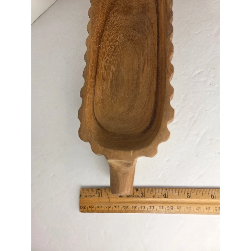 Vintage Hand Carved Scalloped Wood Dough Bowl Rustic Primitive Server Boho